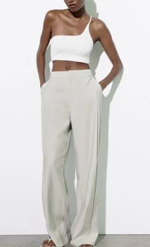 NWOT Zara High Rise Trouser Pants Sz Small Grey Wide Leg thumbnail 1