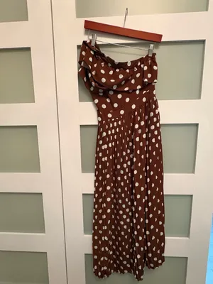 Pretty Little Thing Women's One-Shoulder Brown Polka Dot Midi Dress Size 4 thumbnail 6