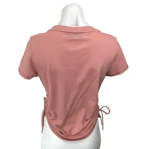 Calvin Klein Pink Waffle Knit Ruched Short Sleeve V Neck T Shirt Tee Top Size S thumbnail 2