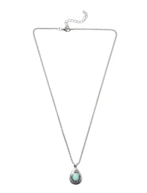 Turquoise Teardrop Pendent Necklace with Adjustable 18" Silver Tone Chain thumbnail 1