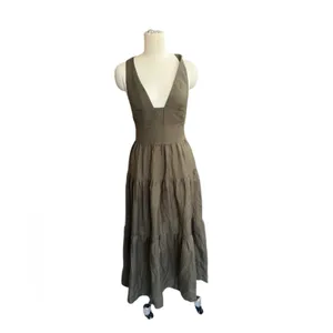 Shona Joy Linen Juliana Plunged Cross Back Midi Dress‎ In Forest size 4 thumbnail 3