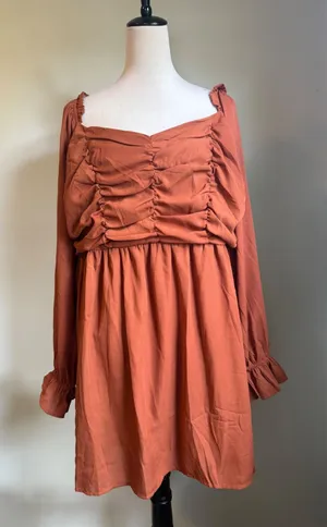 Andree by Unit 1xL Rust Sweetheart‎ Long Sleeve Mini Dress 1X NWT boho whimsi flowy dainty y2k thumbnail 1