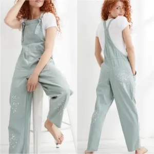 Aerie werk and play twill jumpsuit overalls w/ paint splatter in‎ green small thumbnail 2