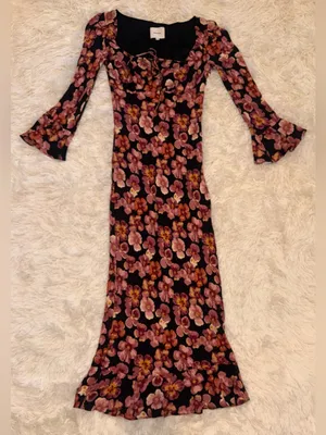 NEW Reformation Kiley Floral Print Long sleeve Midi Dress sz 8 thumbnail 5