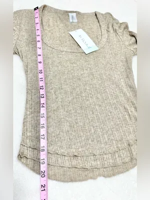 Altar'd State Rival Beige Ribbed Scoop-Neck Long Sleeve Top Size Small thumbnail 9