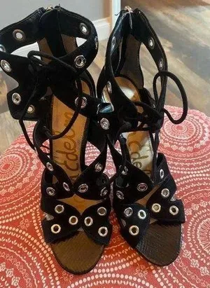 Sam Edelman Black heel sandals zipper back 6.5, 4 inch heel thumbnail 1