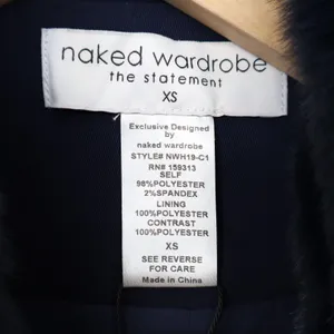 Naked Wardrobe The Statement Trench Coat Womens XS Navy Fur Shawl Collar Stretch thumbnail 3