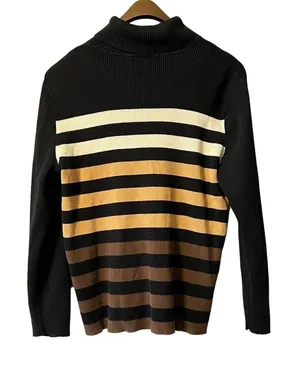 Lauren Ralph Lauren Monogram Embroidered‎ Cotton Turtleneck Shirt Brown Measured thumbnail 1