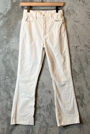Mother The Hustler‎ Ankle Fray Cream White Corduroy Ribbed Jeans Size 25 thumbnail 1