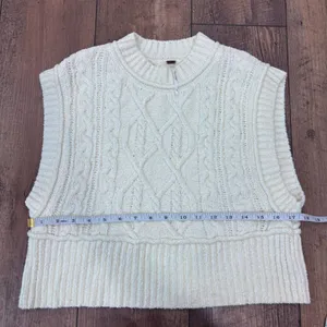 Free People Ivory Knit Rowan Sleeveless Sweater Vest Womens Medium Boxy Boho $78 thumbnail 7