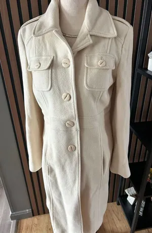 Kenneth Cole reaction cream colored military style wool coat size 6 pea coat thumbnail 1