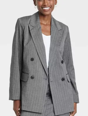 A New Day Women's Button Up Blazer Jacket, Gray Pinstripe, Medium NEW thumbnail 1