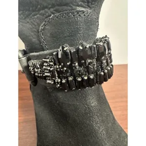 Vera Wang Lavender Label Uma Embellished Black Leather Moto Biker Boots Sz 7.5 thumbnail 12