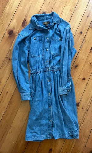 Eddie Bauer vintage button front denim long sleeve dress cotton medium thumbnail 1