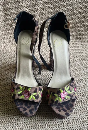 Dream Pairs Leopard Print Ankle-Strap Heels with Pink Floral Embroidery thumbnail 1