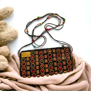 Beats mini sling crossbody bag in beautiful brown color with coconut shell thumbnail 2