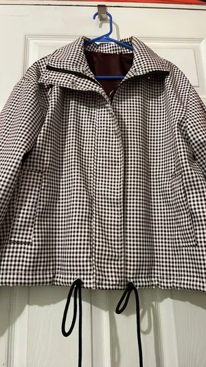 Amazon Women Gingham Zipper Bomber Jacket Stand Collar Long Sleeve Jacket Cropped Outwear with Pockets thumbnail 3