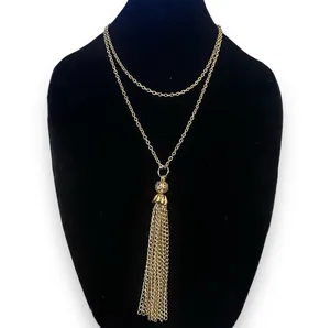 Gold tone tassel pendant necklace thumbnail 1