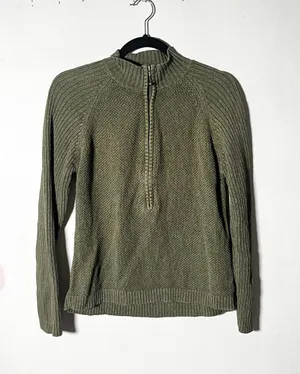 Woolrich Sweater Womens Small Olive Green Cotton Quarter Zip Hiking thumbnail 1