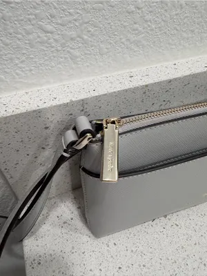 Kate Spade Grey Leather Crossbody Purse Women’s EUC thumbnail 3