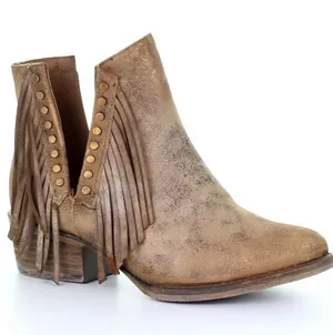 Circle G Distressed Tan Fringe Ankle Booties thumbnail 1