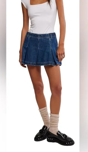 NWT we the free people Madison Ave denim mini skirt sz 31 wandering eyes 29 30 thumbnail 1