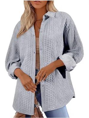 NEW Long Lantern Sleeve Shirts Cable Knit Textured V Neck Button Down M thumbnail 1