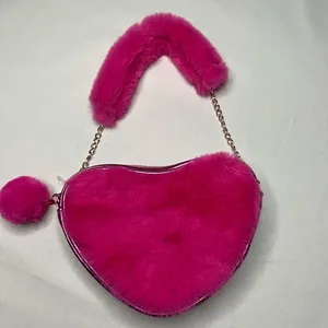 Rainbow Sugar Fluffy Pink Heart Shoulder Bag 7” thumbnail 1