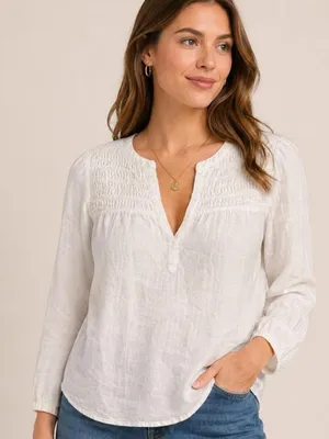 Joie Cream Smocked V-Neck Tunic Top thumbnail 1