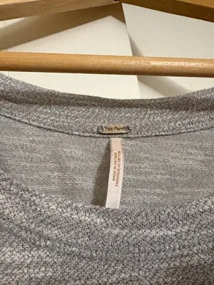 Free People Puff Sleeve Shirt Small Light Gray Long Sleeve Cotton Blend Neutral thumbnail 2
