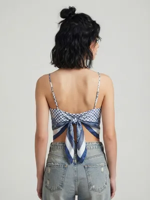 Zara Paisley Scarf Print Tie Back Handkerchief Cami Top Blue White XS-S NWT thumbnail 10