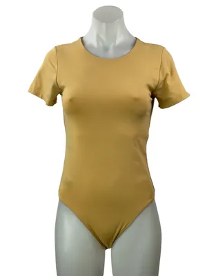Aritzia Babaton Yellow Short Sleeves Crewneck Bodysuit Tee T-shirt Top Size M thumbnail 1