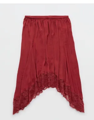 Aerie Burgundy Boho Handkerchief Midi Skirt thumbnail 3