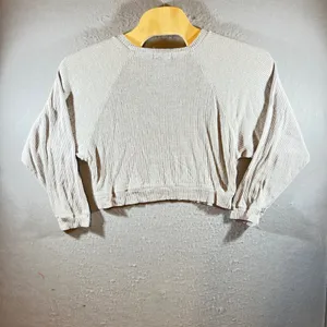 1211 | Altered State Ribbed Knit Cropped Raglan‎ Sleeve Sweater Oatmeal Small thumbnail 2