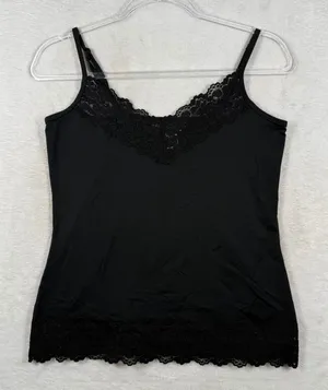 White House Black Market Black Lace Trim Camisole Top Sz M WHBM Adjustable Strap thumbnail 1