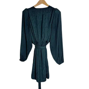 Gentle Fawn Sarina Black/Green Paisley Pattern Long Sleeve Wrap Mini Dress sz S thumbnail 2
