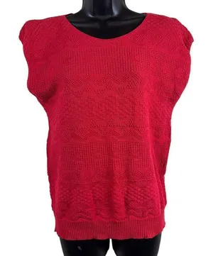 Vintage Village Green 100% cotton Red Knit Sweater Vest Size M thumbnail 1