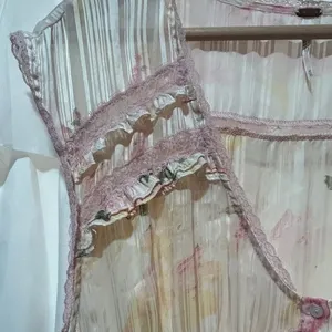 Free People Spring Fling Mini Dress Medium Pink Lace Boho Floral Cottagecore thumbnail 3