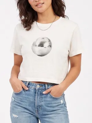Sugar Flower Crop Top Womens S White Disco Ball Graphic Excellent thumbnail 1