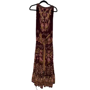 Farm Rio Maxi Dress Women Medium Burgundy Floral Tiered Beaded Tassel Boho thumbnail 9
