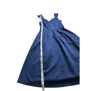 JJs House Navy Blue V-Neck A-Line Cocktail Dress with Pockets Midi Size S 415114 thumbnail 6