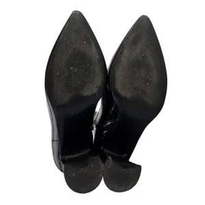 Marc Fisher Daith Black Croc Embossed Leather Pointed Toe Block Heels Boots 6 thumbnail 4