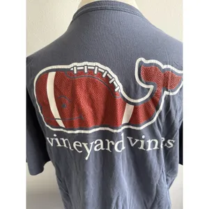 Vineyard Vines Football Long‎ Sleeve T-shirt Size M Blue Crew Neck Logo Whale thumbnail 3