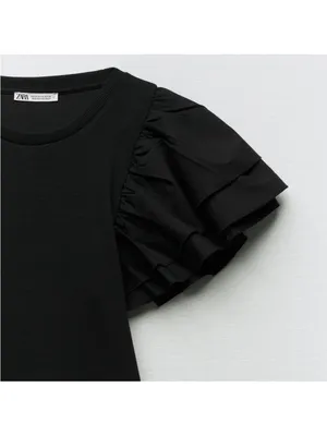 $70 NWOT Zara ribbed ruffle sleeve mini dress, S thumbnail 6