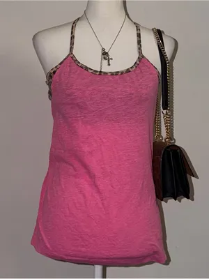 2000s vintage style 2014 victoria secret pink tank top with leopard print bra thumbnail 1
