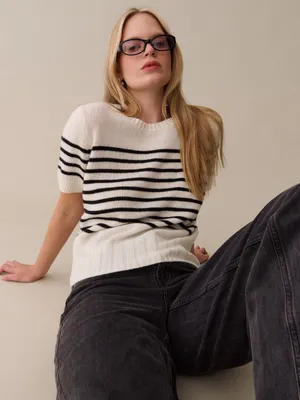 NWT Few Moda Arielle Cashmere Sweater size Small S CAARA Black Cream Stripe thumbnail 5