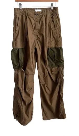 Anthropologie Cargo Parachute Pants Brown Green Baggy Utility Size 28 thumbnail 1