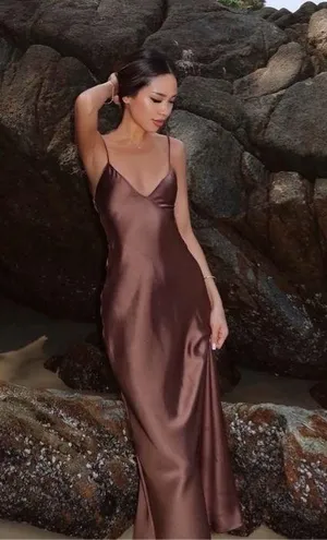 Zara dress midi maxi satin wedding lingerie chocolate brown party cocktail thumbnail 4