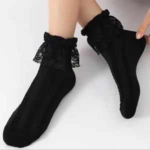 Ruffle Lace Trim Socks Black thumbnail 3
