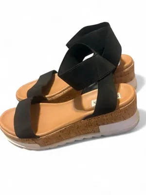 Steve Madden black platform sandals with cork sole and black elastic straps. 10 thumbnail 2